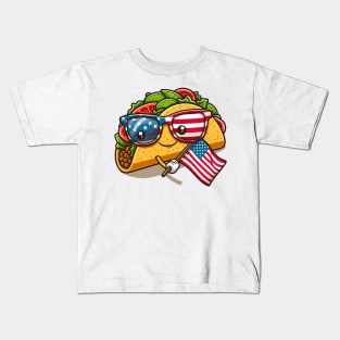 Tacos holding an American flag design Kids T-Shirt